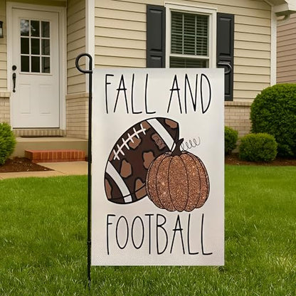 Garden Flag 12x18 Inch Double Sided Fall and Football Pumpkin Sports Design Weatherproof Patriotic USA Flag for Outdoor Yard Lawn Decoration