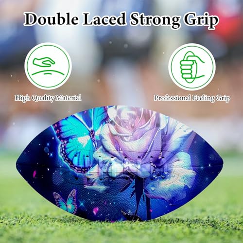 American Football, Official Size 11.9 x 7.3 Inch, Premium Composite Leather High-Grip Ball with Pro-Style Lacing, Unique Prints for Training, Games & Gifts - color: Pink Rose Butterfly