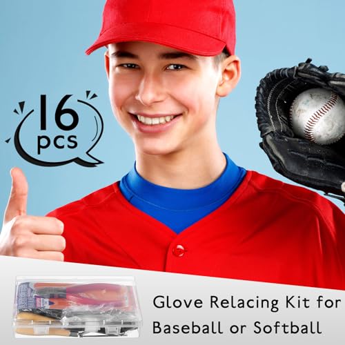 Fabbay 16 Pcs Baseball Glove Lace Kit Glove Relacing Kit 2 Pcs 78.74 Inch Leather Laces 4 Pcs Glove Lace Locks 7 Pcs Lacing Needle Leather Cutter Scratch Awl Tool for Baseball Repair - color: Brown