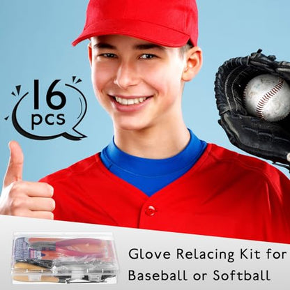Fabbay 16 Pcs Baseball Glove Lace Kit Glove Relacing Kit 2 Pcs 78.74 Inch Leather Laces 4 Pcs Glove Lace Locks 7 Pcs Lacing Needle Leather Cutter Scratch Awl Tool for Baseball Repair - color: Brown