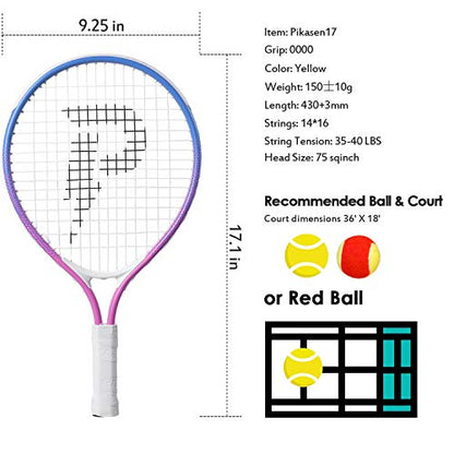 17" Kids Tennis Racket Best Starter Kit for Kids Age 4 and Under with Shoulder Strap Bag and Mini Tennis Racket Toddler Tennis Raquet - color: 17 inch Pink