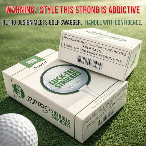 Luck-Tee Strikers Flip-Top Golf Tee Holder | Vintage-Style Pocket Case with 18 Bamboo Tees | Unique Golf Gift for Men, Cool Golf Accessories
