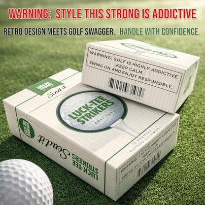 Luck-Tee Strikers Flip-Top Golf Tee Holder | Vintage-Style Pocket Case with 18 Bamboo Tees | Unique Golf Gift for Men, Cool Golf Accessories