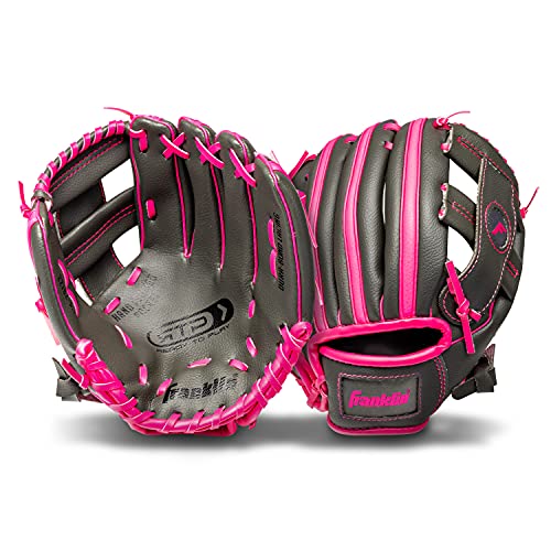 Franklin Sports Kids Baseball Gloves - RTP Youth Teeball Glove + Ball Set - Boys + Girls Teeball Mitt - 9.5" - color: Graphite/Pink