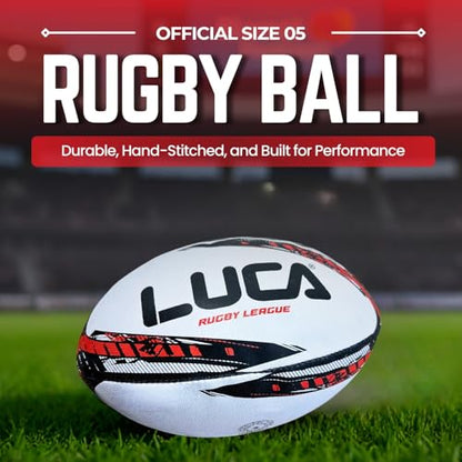 LUCA Rugby Ball Youth and Adult Sizes 3, 4 & 5 - Hand Stitched Super Grip Training Ball - Durable 3-Ply Waterproof Surface for College & Club Practice - color: Red, Black, White, size: 5