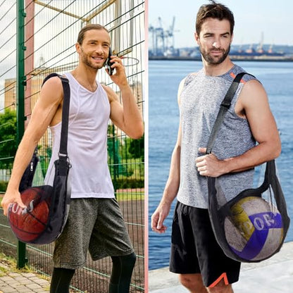 Soulchen 3 pcs Single Ball Bag with Zipper Pocket Mesh Ball Storage Bag with Buckle Clip Sport Equipment Drawstring Sling Storage Net for Carrying Basketball Soccer Football Volleyball