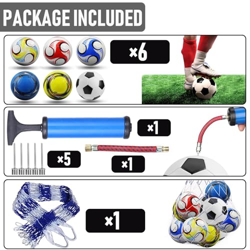 6 Pack Classic Soccer Balls Size 5 with Pump and Net Bag - Training and Practice for Adults, Indoor and Outdoor Competition - size: Size 5