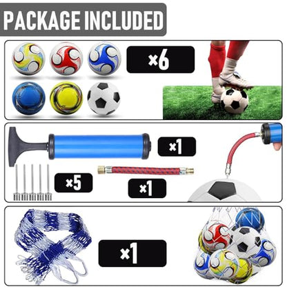 6 Pack Classic Soccer Balls Size 5 with Pump and Net Bag - Training and Practice for Adults, Indoor and Outdoor Competition - size: Size 5