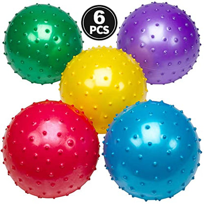 Bedwina Knobby Balls - Bulk 7 Inch Sensory and Spiky Massage Stress Balls for Toddlers, with Pump, Fun & Bouncy for Toddler, Kids Party Favors, Stocking Stuffers - style: 6-Pcs