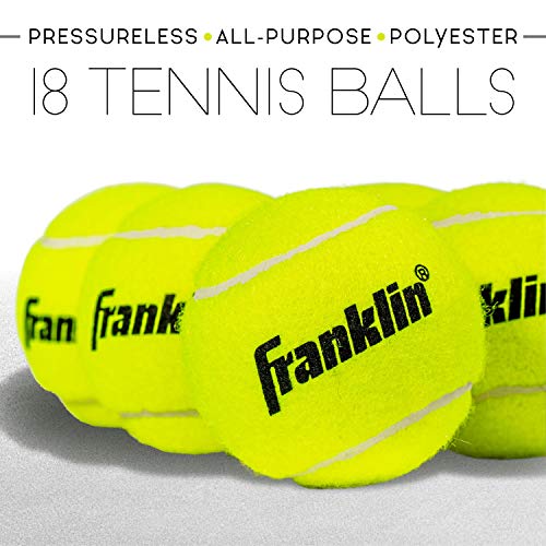 Franklin Sports Pressureless Tennis Balls - Official Size, Low Pressure - Great for Training + Practice - Low Bounce - All Court Surface - Carry Bag Included - style: 18 Balls