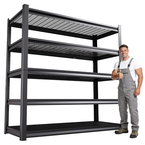 Garage Shelving Heavy Duty Storage Shelves Adjustable 5 Tier Metal Shelving Unit Industrial Utility Shelf Storage Rack for Garage Basement Kitchen Storage Organization - size: 63"H x 27.7"W x 11.8"D