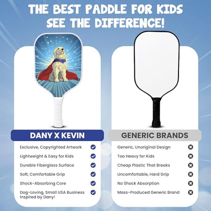 Kids Pickleball Paddle Designed for Ages 3–12 | Lightweight Fiberglass (0.37 lbs) | Small Grip for Easy Control | Fun Beginner Gift for Girls, Toddlers & Youth - color: Dog