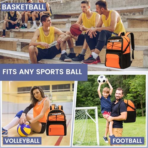 Basketball Bag Backpack with Ball Holder and Shoes Compartment,Best for Basketball, Soccer, Volleyball, Gym. (ORANGE) - color: Orange