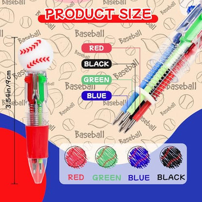 LiYiQ 25 Pcs Baseball Party Favor Multicolor Pen in One Cartoon Cute Fun 4-in-1 Cute Pens Bulk Kawaii Baseball Shape Cool Ballpoint Pens for Kids Fun Gifts - style: Baseball