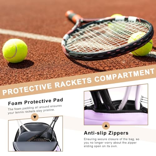 Arcoyard Tennis Bag Holds 2 Rackets, Professional Tennis Bags for Women, Tennis Backpack with Ventilated Shoe Compartment - color: Purple