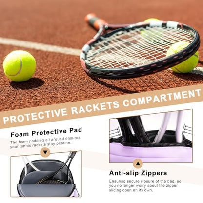 Arcoyard Tennis Bag Holds 2 Rackets, Professional Tennis Bags for Women, Tennis Backpack with Ventilated Shoe Compartment - color: Purple