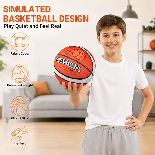 Silent Basketball Size 7 with Fabric Cover, 600g Airless Basketball for Quiet Dribbling and Indoor Training, Pro PU Foam Ball for Adults and Children, Ideal Gift for Birthdays or Christmas
