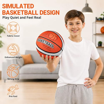 Silent Basketball Size 7 with Fabric Cover, 600g Airless Basketball for Quiet Dribbling and Indoor Training, Pro PU Foam Ball for Adults and Children, Ideal Gift for Birthdays or Christmas