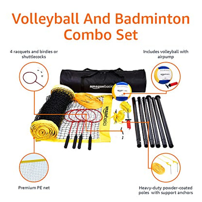 Amazon Basics Portable Outdoor Volleyball and Badminton Combo Set with Sturdy Poles and Storage Bag