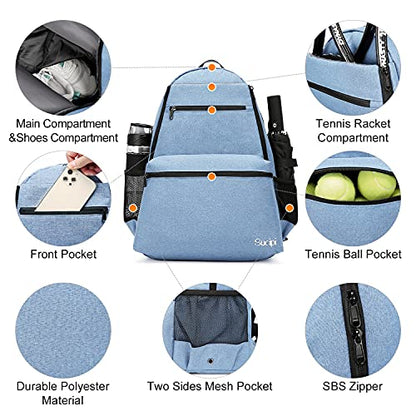 Tennis Bag Professional Tennis Backpack for Men and Women Racket Bags Holds 2 Rackets with Ventilated Shoe Compartment - color: Sky Blue