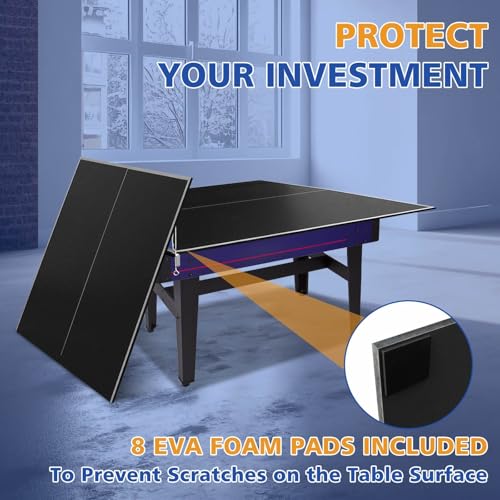 71" Foldable Table Tennis Conversion Top with Net - 12mm MDF Ping Pong Table Top with Pre-Assembled Design - Portable Indoor Game Table with EVA Foam Pads