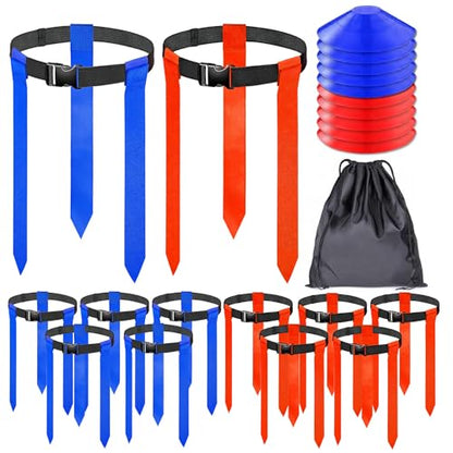 16 Sets Flag Football Belts, Adjustable Flag Football Set, Flag Football Flags Training Set Include Cones - color: 10 Sets Flag Football Belts With Cones
