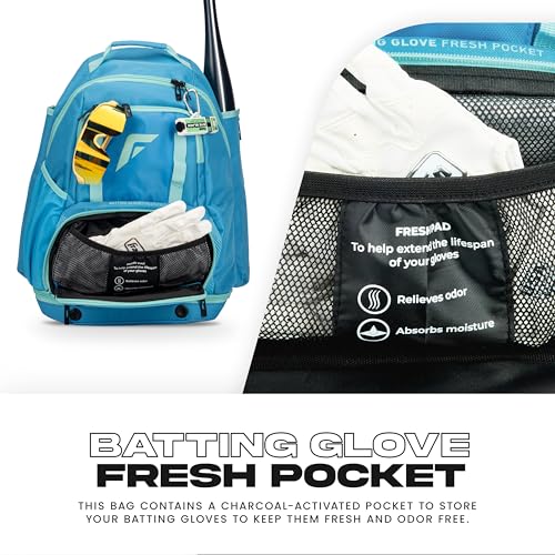 Franklin Sports USA SB Gameday Fastpitch-Softball Backpack – Adult +Youth Softball + Baseball Equipment + Bat Bag – Stores Batting Gloves, Helmet, Cleats - Waterproof Premium Batpack - color: Blue/Mint