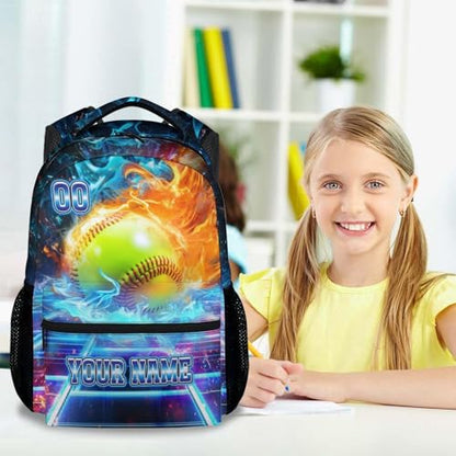 Custom Softball Backpack Gifts - Boys Backpack for Kids Students, 17 Inch Large Capacity Sport School Bookbag for Elementary Travel