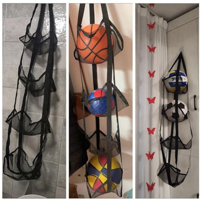 Ball Storage Rack Wall Mounted Hanging Ball Holder Indoor 4 Layer Multi-sport Ball Storage Organizer for Basketball Soccer Balls Volleyball Football Garage Home Room Basement Playroom