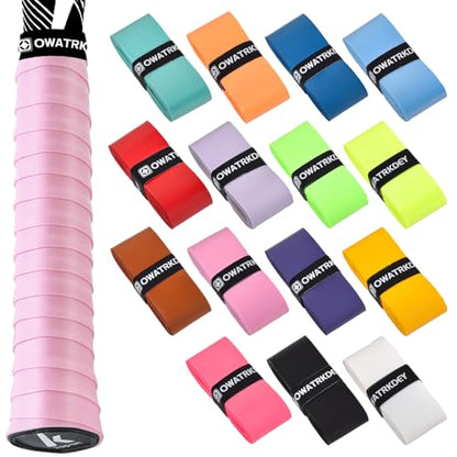 15 Pack Tennis Racket Grip Tape, Precut PU Anti-Slip Tennis Racquet Grip Tape with Dry Feel, Sweat Absorption, Comfortable Handle Overgrip Grip Wrap for Tennis/Badminton/Pickleball