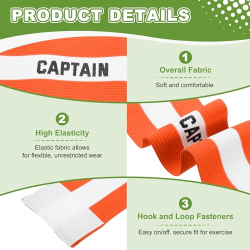 Soccer Captain Armbands, Adjustable Captain Bands Soccer Elastic Armband - color: Orange,White