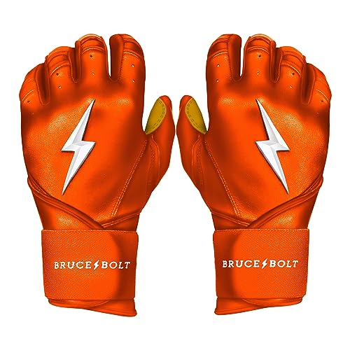 BRUCE BOLT Original Series Long Cuff Batting Gloves - Multiple Colors - Adult & Youth Sizes - color: Orange, size: Youth Small