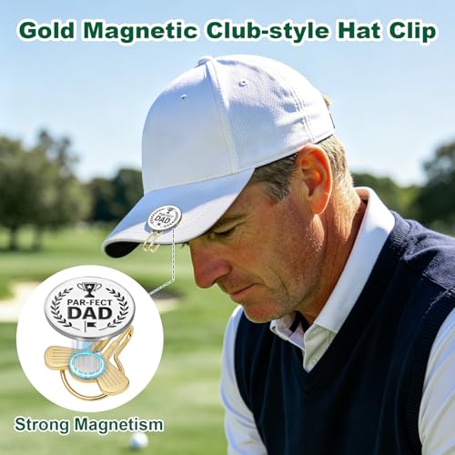 Father's Day Golf Gifts for Men Dad, Golf Repair Divot Tool with Golfer Silhouette, Par-FECT Dad Golf Ball Marker, Gold Magnetic Club-Style Hat Clip, Unique Golf Gift from Daughter/Son/Kids