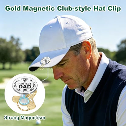 Father's Day Golf Gifts for Men Dad, Golf Repair Divot Tool with Golfer Silhouette, Par-FECT Dad Golf Ball Marker, Gold Magnetic Club-Style Hat Clip, Unique Golf Gift from Daughter/Son/Kids