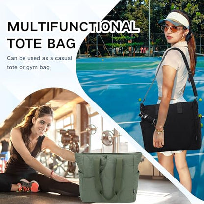 VASCHY Pickleball Tote Bags For Women With Fence Hook, Quilted Puffer Pickleball Paddle Holder Case Gym/Sports Tote - color: Dark Green