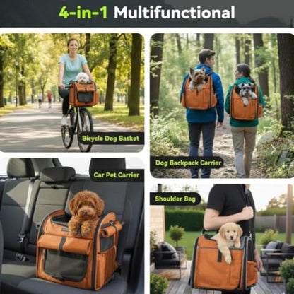 New Dog Bike Basket - Premium Dog Basket for Bike, Secure Pet Basket for Rides with Safety Strap, Dog Carrier Backpack Carrier with Dog Bowl by Luniko Shop (Orange)