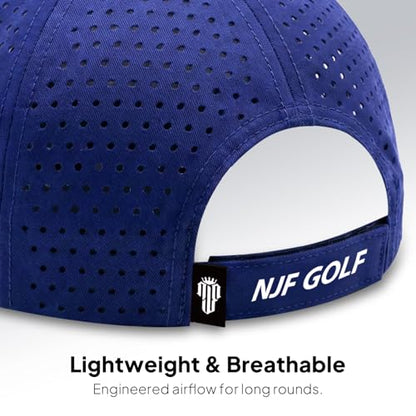 NJF Golf Hat Men - Breathable Mens Golf Hats, Adjustable Rope Hook and Loop Style Cap, Convenient Cap with Tee Holder - color: Navy Blue