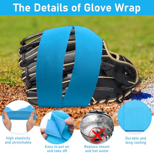 Baseball Glove Break in Kit, One-Piece Solid Wooden Baseball Glove Mallet and Three Colors Glove Wrap Straps for Baseball Glove and Softball Glove, Fit Adult Youth Kids Catcher Mitt - color: blue