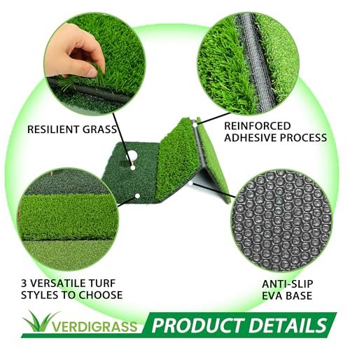 Golf Hitting Mat,Thickened Tri-Turf Golf Practice Mat For Indoor Outdoor Training,Swing Path Hitting Turf Mat With Non-Slip EVA Backing,Portable Golf Accessories Gifts For Men& Dad &Husband