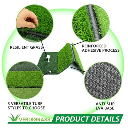 Golf Hitting Mat,Thickened Tri-Turf Golf Practice Mat For Indoor Outdoor Training,Swing Path Hitting Turf Mat With Non-Slip EVA Backing,Portable Golf Accessories Gifts For Men& Dad &Husband