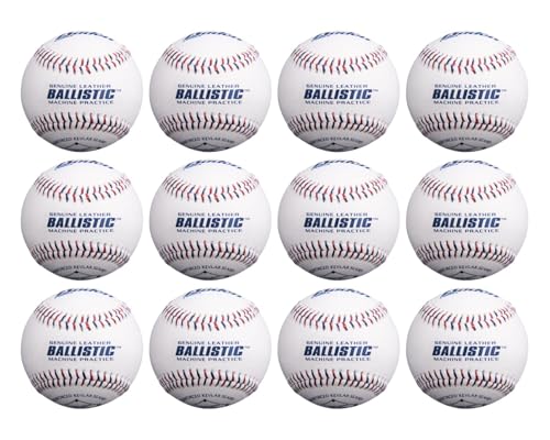 Baden Ballistic Leather Pitching Machine Baseballs | Durable Leather Construction for Consistent Performance, 12-Pack