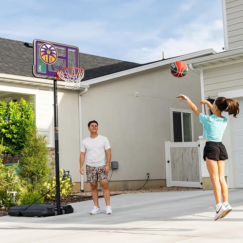 Lifetime WNBA Los Angeles Sparks Portable Basketball Hoop, Adjustable Height 7.5-10 Ft, 44 Inch Shatterproof Fusion Backboard, Base with Wheels