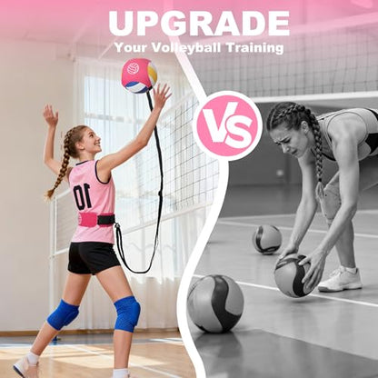Volleyball Training Equipment (No Ball Included): 6-Piece Pink Solo Volleyball Trainer Set with Training Cards for Serving, Spiking, Setting & Hitting – Gift for Teen Girls and Beginner Player