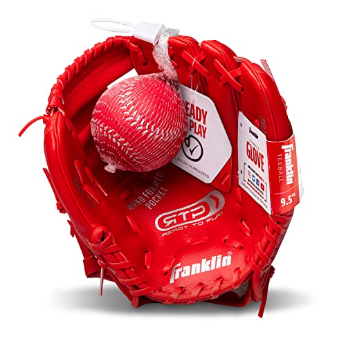Franklin Sports Kids Baseball Gloves - RTP Youth Teeball Glove + Ball Set - Boys + Girls Teeball Mitt - 9.5" - color: Red