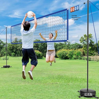 Pool Volleyball Net with 24/7 LED Lights – Adjustable Max Width 32FT Height 7.5FT, Ideal for Inground Pools, Backyard Party, Adults & Kids, Scoreboard Included