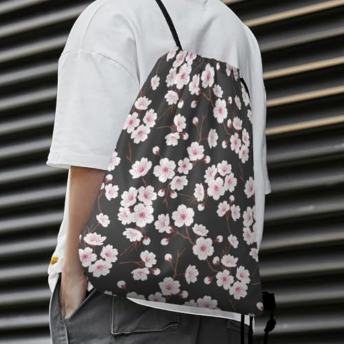 Gym Drawstring Backpack Water Resistant Sackpack with Compartment for Swimming Beach Sports Travel Unisex, Spring Blossom Trees Cherry Flowers Bags - color: Picture (379)