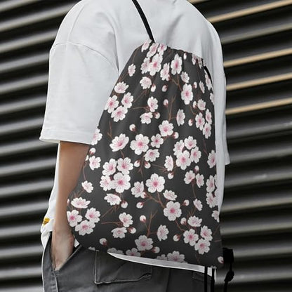 Gym Drawstring Backpack Water Resistant Sackpack with Compartment for Swimming Beach Sports Travel Unisex, Spring Blossom Trees Cherry Flowers Bags - color: Picture (379)