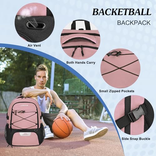 LARIPOP Basketball Backpack Large Basketball Bag with Ball Holder & Shoe Compartment for Youth Adults Men Women - color: Flesh Pink