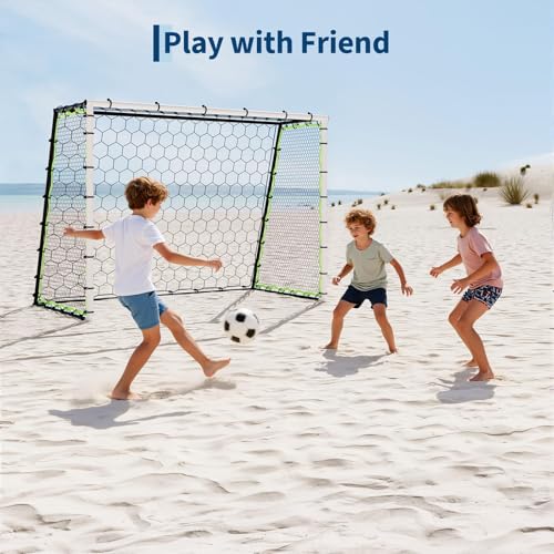 7x5 Ft Soccer Rebounder Net Goal, Iron Frame with PE Net, Includes 4 U-Shaped Ground Stakes, Backyard Soccer Training Equipment for Passing, and Ball Control