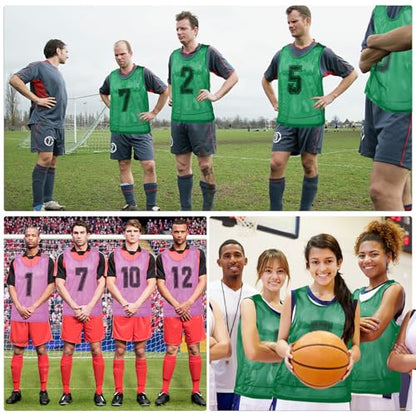 Vabean 24 Pack Nylon Mesh Scrimmage Team Practice Vests Pinnies Jerseys Train Vest for Adult Sport Basketball Soccer Football - color: Pink, Grass Green